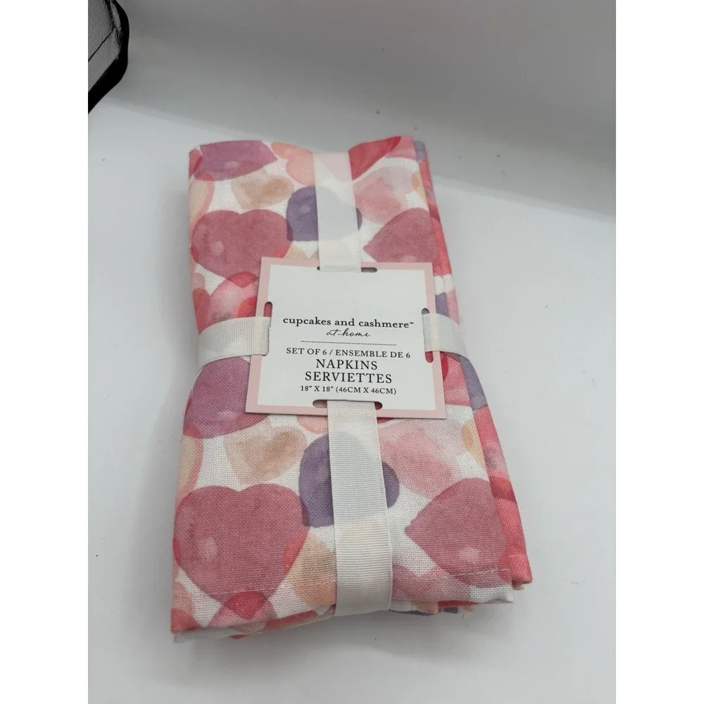 Valentines Day Sherbert Heart Set 6 Napkins Pink Purple NWT Cupcakes &‎ Cashmere